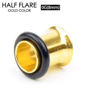 ハーフフレア ゴールドカラー 0G(8mm) アイレット サージカルステンレス316L シングルフレア ボディーピアス GOLD イヤーロブ 0ゲージ┃