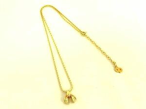 1円 ■美品■ ChristianDior クリスチャンディオール ヴィンテージ リボン ネックレス ペンダント アクセサリー ゴールド系 AZ6244