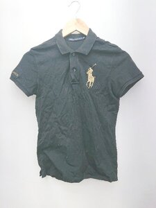 ◇ RALPH LAUREN ラルフローレン ロゴ 刺繍 ゴルフ 大人 カジュアル 半袖 シャツ Tシャツ サイズM ブラック レディース P