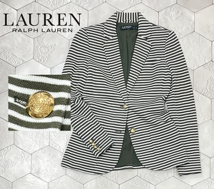 ◆正規品 ラルフローレン【LAUREN RALPH LAUREN】エンブレム刻印入りの金ボタン使用 ボーダー柄 コットン鹿の子ジャケット◆