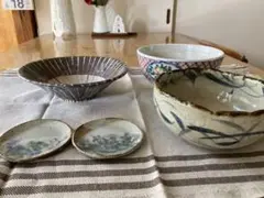 陶器　小皿　浅鉢　どんぶり　すり鉢　5点　おまけ飯碗