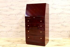 GMHS405○北谷家具 / KIT FURNITURE アクセサリーキャビネット 仔山羊革張り ジュエリーボックス ヴィンテージ 皇室御用達 定価約77万 稀少