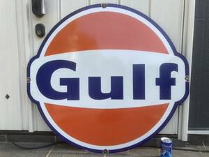ビンテージ 特大 看板 Gulf ガルフ 幅86cm / ホーロー看板 ガレージ アメリカ 世田谷ベース