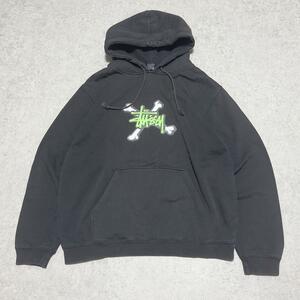 OLD STUSSY パーカー ロゴ ブラック L 紺タグ