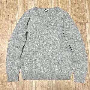 ★送料360円★カシミア100% 高級 UNIQLO ユニクロ 長袖 カシミヤ ニット セーター Vネック レディース サイズM グレー 美品 R-6741