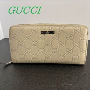 美品　グッチ　長財布　GUCCI　GG　アイボリー　白　財布　グッチシマ　g73