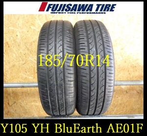 【Y105】T71110774 送料無料◆2022年製造 約7部山 ◆YOKOHAMA BluEarth AE01F◆185/70R14◆2本