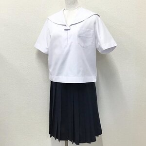 O463/(中古)兵庫方面 女子制服2点 /校名不明/L程度/W63/丈58.5/28本/半袖セーラー/夏スカート/白3本/白/紺/夏服/夏用/中学校/高校/学生服