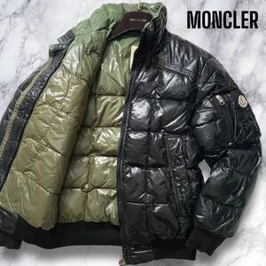 美品◎ モンクレール オーバーン ダウンジャケット ロゴ刺繍 MA-1 フライト キルティング アウター MONCLER AUBURN メンズ ブラック 黒 0/S