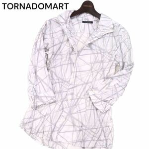 20SS★ TORNADOMART トルネードマート 通年 スクランブルストライプ総柄★ 衿ワイヤー 7分袖 スリム シャツ Sz.L　メンズ　I4T01057_3#C