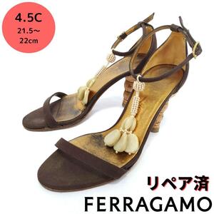 フェラガモ【Ferragamo】揺れるアクセサリーパール サンダル