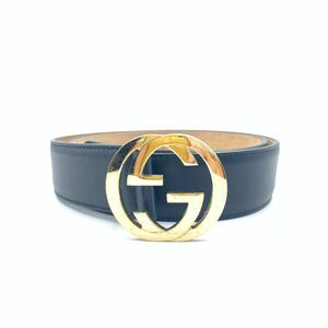 GUCCI グッチ レザー ベルト ゴールド金具 GGバックル インターロッキングG ブラック 