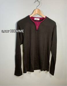 ■a.v.v HOMME■前Vヘンリーネックタイプ長袖　ロングスリーブ:48☆BH-781