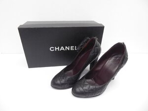 CHANEL シャネル マトラッセ レザーヒール パンプス G26163 size37 約24.0cm 靴 △WP2240