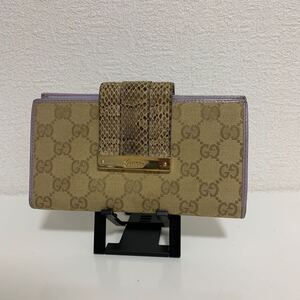 良品　 GUCCI グッチ　 GGキャンバス　レザー　 長財布　パープル系