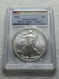 1円出品！売り切りです！アメリカ 2021年 1ドル銀貨 シルバーイーグル MS70 PCGS 初日発行品かつ最高鑑定品！