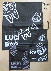 POPMART ◆ LABUBU　巾着３枚セット　ラブブ　 LUCKY BAG　ナイロン　黒　ポップマート　drawstring bag　pop mart