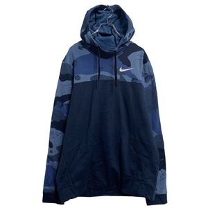 NIKE フリースパーカー L ブルー ネイビー ナイキ プルオーバー ワンポイント ロゴ スポーティー 古着卸 アメリカ仕入 a611-6356