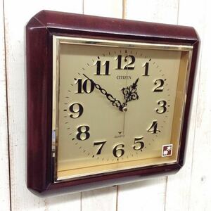昭和レトロ 【 CITIZEN QUARTZ 】 木枠 掛け時計 天然木製 中古品 実働品 動作確認済み アンティーク レトロポップ