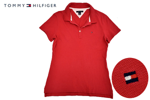 Y-4319★送料無料★美品★TOMMY HILFIGER トミーヒルフィガー★正規品 胸ロゴ刺繍 レッド赤色 ストレッチ素材 鹿の子 半袖 ポロシャツ Ｍ 