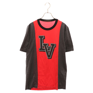 LOUIS VUITTON ルイヴィトン 17AW センターロゴプリント バイカラー クルーネック半袖Tシャツ レッド/グレー RM172M JOB HDY07W