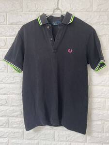 FRED PERRY フレッドペリー ポロシャツ M 黒 緑と白のストライプ