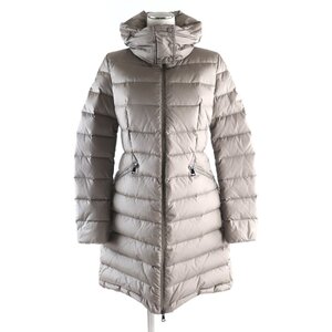 未使用品★MONCLER モンクレール FLAMMETTE ロゴワッペン・フード付 ZIP UP ダウンコート グレージュ 0 ハンガー付き 正規品 レディース