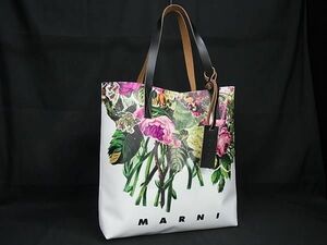 1円 ■美品■ MARNI マルニ PVC×レザー フラワー 花柄 トートバッグ ショルダー 肩掛け レディース ホワイト系×マルチカラー FE4735