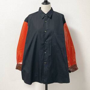 激レア AD1991 COMME des GARCONS PVC 切替 長袖 シャツ ブラック コムデギャルソン ビニール ブラウス 90s VINTAGE archive 4040326