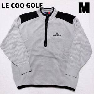ルコック ゴルフ　LE COQ GOLF　ハーフ　ジップアップ　ニット　セーター　ウェア　M サイズ　アクリル　防寒　グレー　黒　ブラック