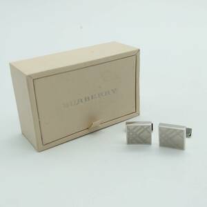 68499 BURBERRY バーバリー カフス アクセサリー ビジネス 紳士 メンズ シルバー系 四角 スクエア シンプル シック ケース付