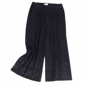 美品 プリーツプリーズ イッセイミヤケ PLEATS PLEASE パンツ ワイドパンツ クロップド ボトムス レディース 1 ブラック cg09do-rm11e25570