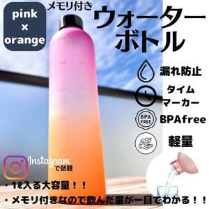 桃 橙 モチベーション ウォーターボトル 水筒 ピンク オレンジ 話題 メモリ