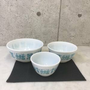 【値下げ 送料無料】OLD PYREX BUTTER PRINT オールドパイレックス バタープリント ボウル 大中小3サイズセット ＵＳヴィンテージ I626-1