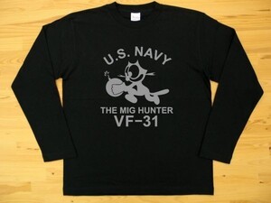 U.S. NAVY VF-31 黒 5.6oz 長袖Tシャツ グレー S ミリタリー トムキャット VFA-31 USN