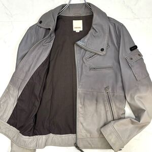 【希少/Lサイズ】DIESEL ライダースジャケット●グラデーション ラムレザー 羊革 シープスキン 肩ロゴ ダブル グレー メンズ ディーゼル