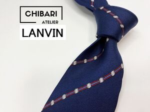 【美品】LANVIN　ランバン　レジメンタル柄 ネクタイ 3本以上 送料無料 メンズ ネイビー　0101101