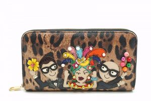 1円〜 D&G ドルガバ ラウンドファスナー 長財布 DGファミリー レオパード レザー ブラウン ドルチェ&ガッバーナ DOLCE&GABBANA 0551k