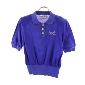 イヴサンローラン 90s 半袖 ハーフボタン シャツ M ブルー YVES SAINT LAURENT レディース