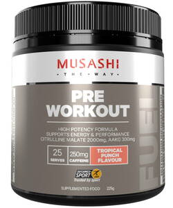 MUSASHI （ムサシ）プレワークアウト パウダー トロピカル味 カフェイン250mg シトルリン2000mg クレアチン ベータアラニン Pre Workout