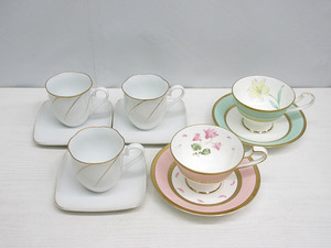 ★YC6993　HOYA　カップ　ソーサー　5客セット　花柄　White shadow　ホヤ　C／S　アンティーク　洋食器　送料無料★