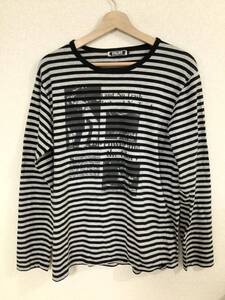 BEAMS ビームス　プリントボーダー柄　長袖Tシャツ　カットソー　セレクト　ブラック　グレー　メンズ　古着　 L