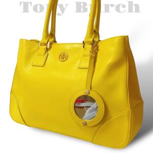 美品 トリーバーチ Tory Burch ハンドバッグ 鏡 ミラー付 イエロー