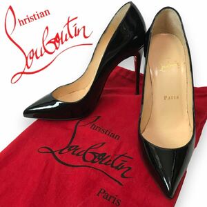 p14 Christian Louboutin クリスチャンルブタン エナメル パンプス ハイヒール ブラック ピンヒール フォーマル 36 イタリア製 正規品