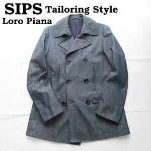 秋冬　デニム調　Pコート　SHIPS　Tailoring Style　ロロピアーナストームシステム　防風　メンズM　24Si-12