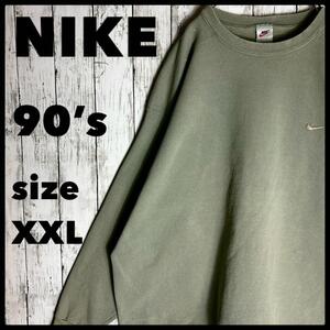 90s【NIKE】ナイキ スウェット 白タグ オリーブ USA製 XXL 古着