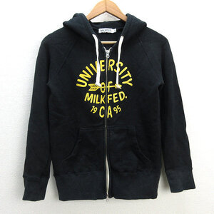 s■ミルクフェド/MILKFED. ロゴプリント ラグランパーカー【S】黒/MENS/14【中古】