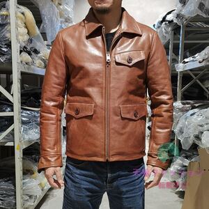 ●NeW レザージャケット 牛革 カウハイド 本革 革ジャン メンズファッション バイクレザー ライダース ワイルドターキー M～5XL