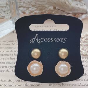 ピアス2点セット　マベパール　フラワー　ゴールド☆vintage jewelry accessories A250