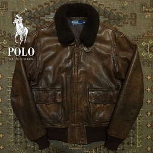 【傑作品】 Polo Ralph Lauren G-1 Leather Jacket 【M】 レザー ジャケット 米国海軍 ボア 羊毛皮 ライダース RRL 1950s 牛革 シアリング